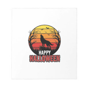 Vintage Howling Wolf Happy Halloween Vector Design Notepad