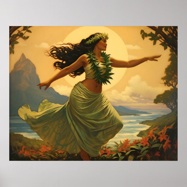 Vintage Hula Dance Hawaiian Woman Travel Poster (Front)