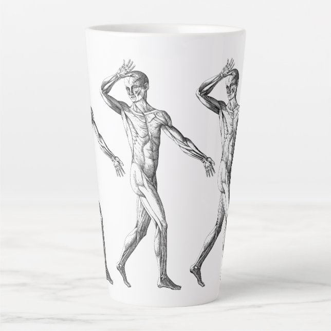 Vintage Human Anatomy, Male Body Muscles Latte Mug (Front)