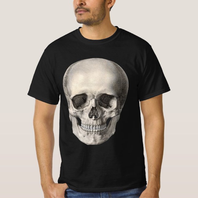 Vintage Human Anatomy Skull, Halloween Skeleton T-Shirt (Front)