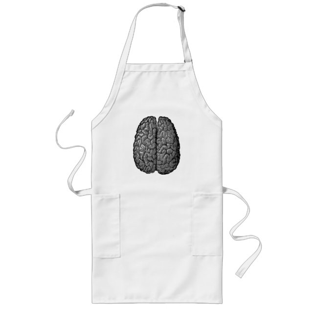 Vintage Human Brain Illustration Long Apron (Front)