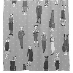 vintage humanoid anthropomorphic animal people shower curtain