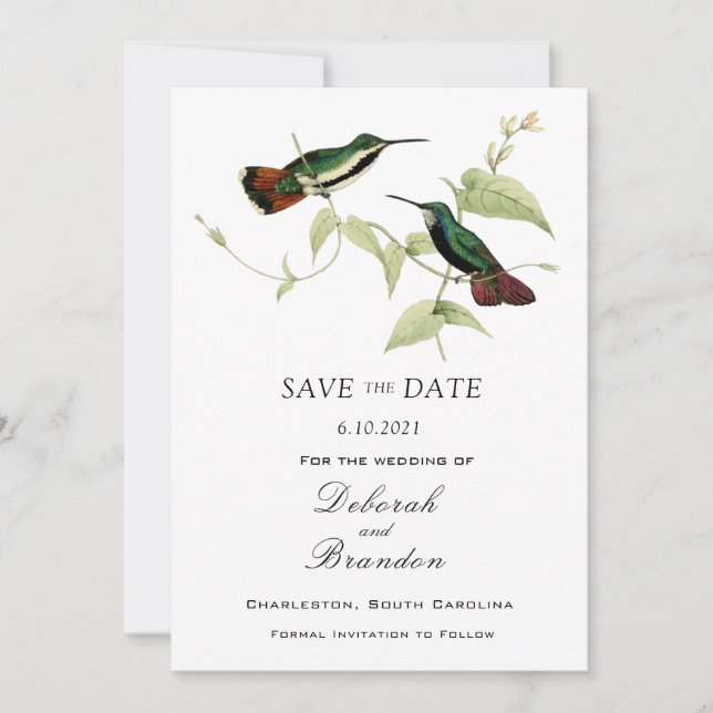 Vintage Humming Bird Wedding Save the Date (Front)