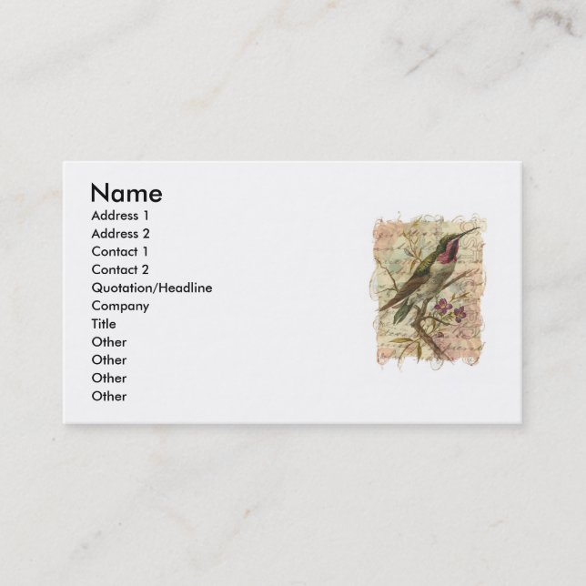 Vintage Hummingbird Business Card (Front)