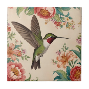 Vintage Hummingbird Ceramic Tile