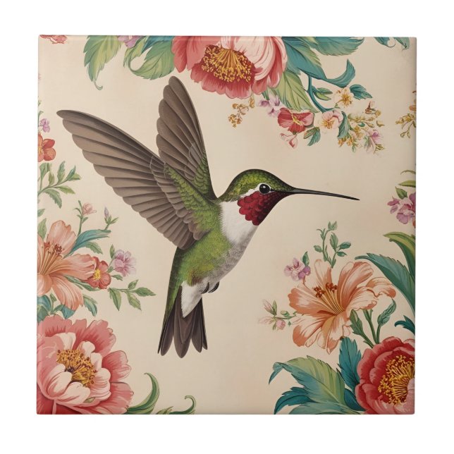 Vintage Hummingbird Ceramic Tile (Front)