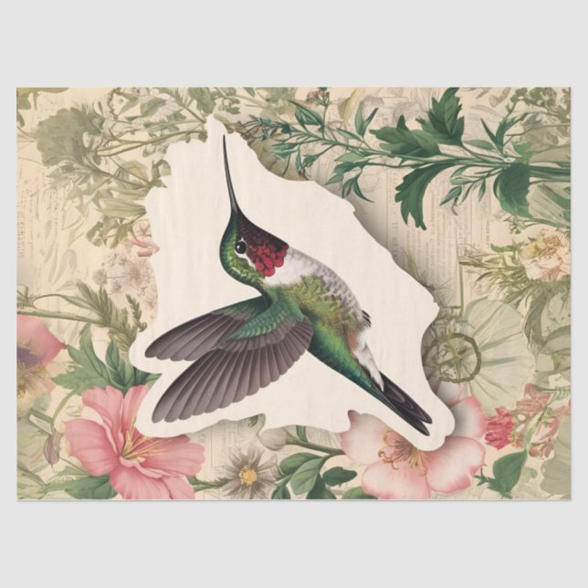 Vintage Hummingbird Decoupage Tissue Paper (Front)