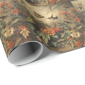 Vintage Hummingbird & Floral Botanical Gift  Wrapping Paper