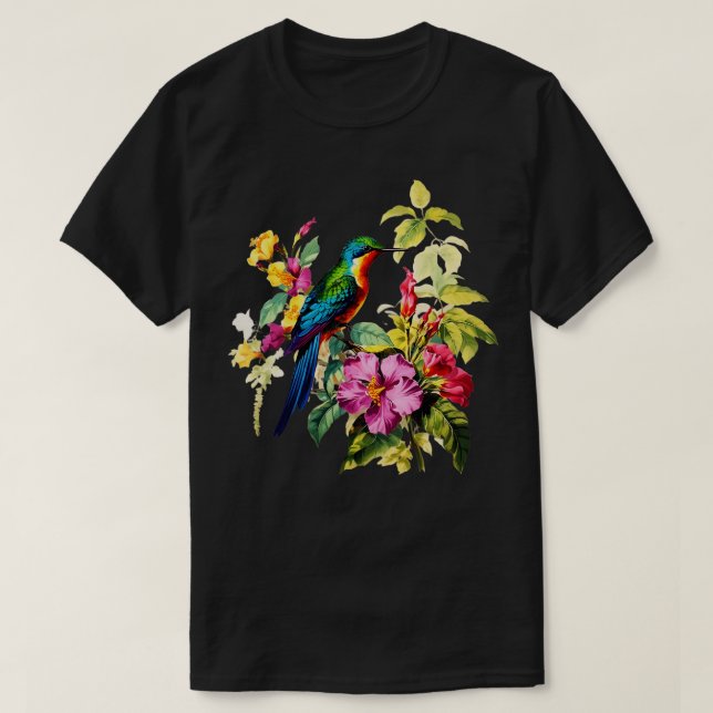 Vintage Hummingbird Illustration Backyard Bird Wat T-Shirt (Design Front)