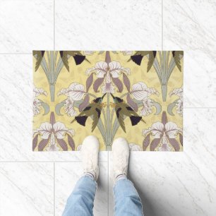 Vintage Hummingbird Orchid Art Nouveau Pattern Doormat