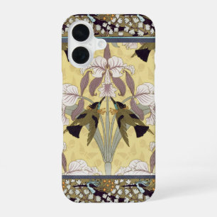 Vintage Hummingbird Orchid Art Nouveau Pattern iPhone 16 Case