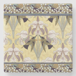 Vintage Hummingbird Orchid Art Nouveau Pattern Stone Coaster