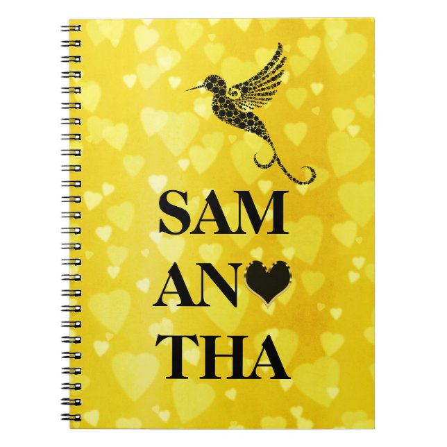 Vintage Hummingbird Typography Personalised Hearts Notebook (Front)