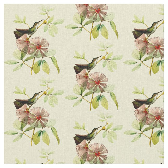 Vintage Hummingbird with Flower Fabric (Close Up)