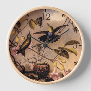 Vintage Hummingbirds and Butterfly Clock