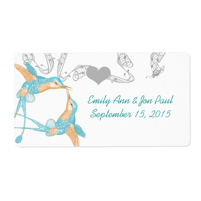 Vintage Hummingbirds Aqua & Coral Labels (Front)