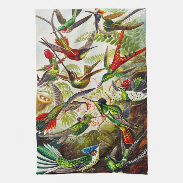 Vintage Hummingbirds by Ernst Haeckel Tea Towel (Vertical)