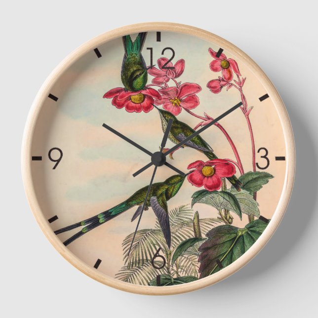 Vintage Hummingbirds by John Gould Clock (Front)