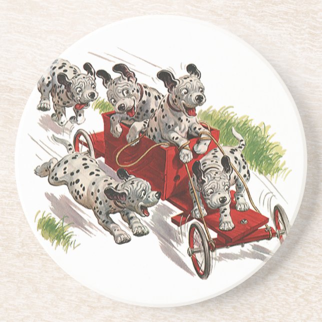 Vintage Humour Cute Dalmatian Puppy Dogs Fire Coaster (Front)