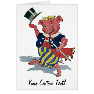 Vintage Humour, Cute Happy Dancing Pig Dances