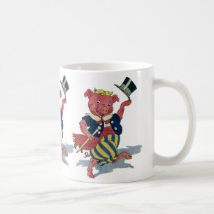Vintage Humour, Cute Happy Dancing Pig Dances Coffee Mug