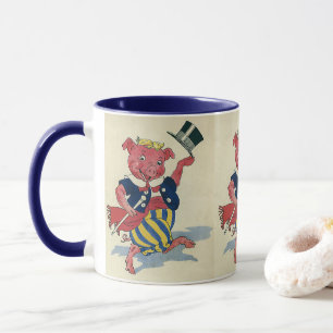 Vintage Humour, Cute Happy Dancing Pig Dances Mug