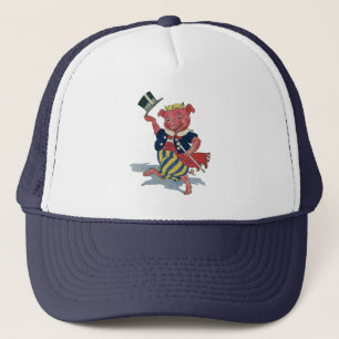 Vintage Humour, Cute Happy Dancing Pig Dances Trucker Hat