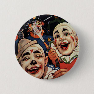Vintage Humour, Laughing Circus Clowns and Police 6 Cm Round Badge