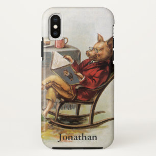 Vintage Humour, Pig in Rocking Chair Reading a Boo iPhone X Case