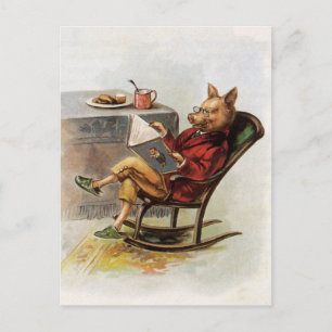Vintage Humour, Pig in Rocking Chair Reading a Boo Postcard