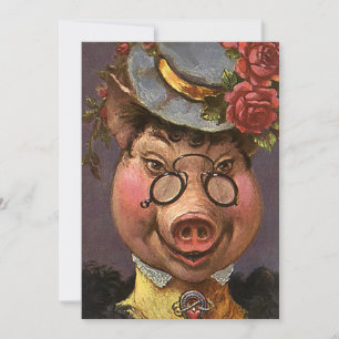 Vintage Humour, Silly and Funny Victorian Lady Pig