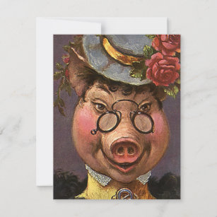Vintage Humour, Silly and Funny Victorian Lady Pig