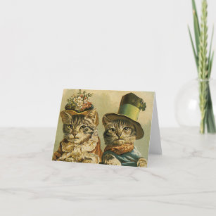Vintage Humour, Victorian Bride Groom Cats in Hats Card