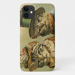 Vintage Humour, Victorian Bride Groom Cats in Hats iPhone 11 Case