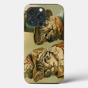 Vintage Humour, Victorian Bride Groom Cats in Hats iPhone 13 Pro Case