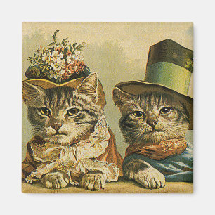 Vintage Humour, Victorian Bride Groom Cats in Hats Magnet