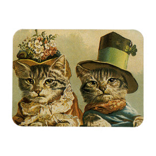 Vintage Humour, Victorian Bride Groom Cats in Hats Magnet