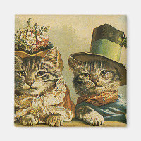 Vintage Humour, Victorian Bride Groom Cats in Hats