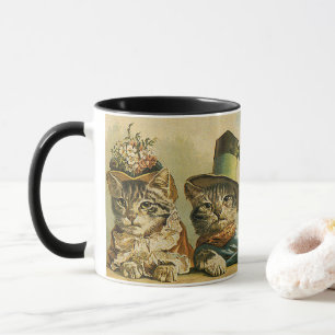 Vintage Humour, Victorian Bride Groom Cats in Hats Mug