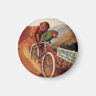 Vintage Humourous Monkey Parrot Bicycle Pin Magnet
