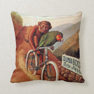 Vintage Humourous Monkey Parrot Bicycle Ride Cushion