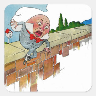 Vintage Humpty Dumpty Nursery Rhyme Illustration Square Sticker
