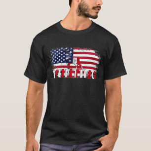 Vintage Hunter With American Flag Deer Hunting T-Shirt