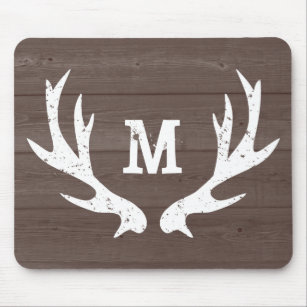 Vintage hunting deer antlers monogram mouse pad