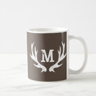Vintage hunting deer monogram antlers travel mug