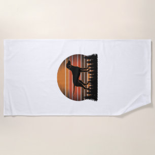 Vintage Hunting Dog Sunset Forest Vector Design_1 Beach Towel