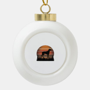 Vintage Hunting Dog Sunset Forest Vector Design_1 Ceramic Ball Christmas Ornament