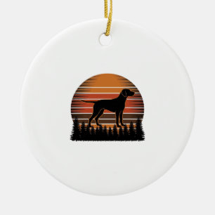 Vintage Hunting Dog Sunset Forest Vector Design_1 Ceramic Ornament
