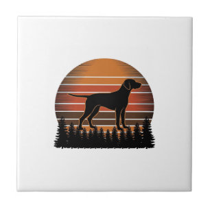 Vintage Hunting Dog Sunset Forest Vector Design_1 Ceramic Tile
