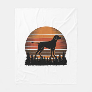Vintage Hunting Dog Sunset Forest Vector Design_1 Fleece Blanket